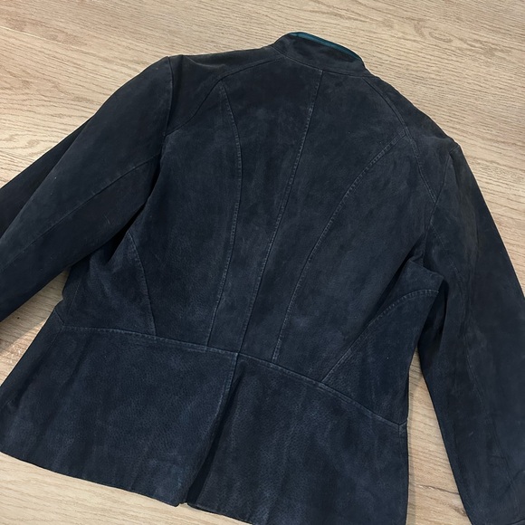 Vintage Sharif western women's suede jacket navy with turquoise accent - Picture 8 of 8